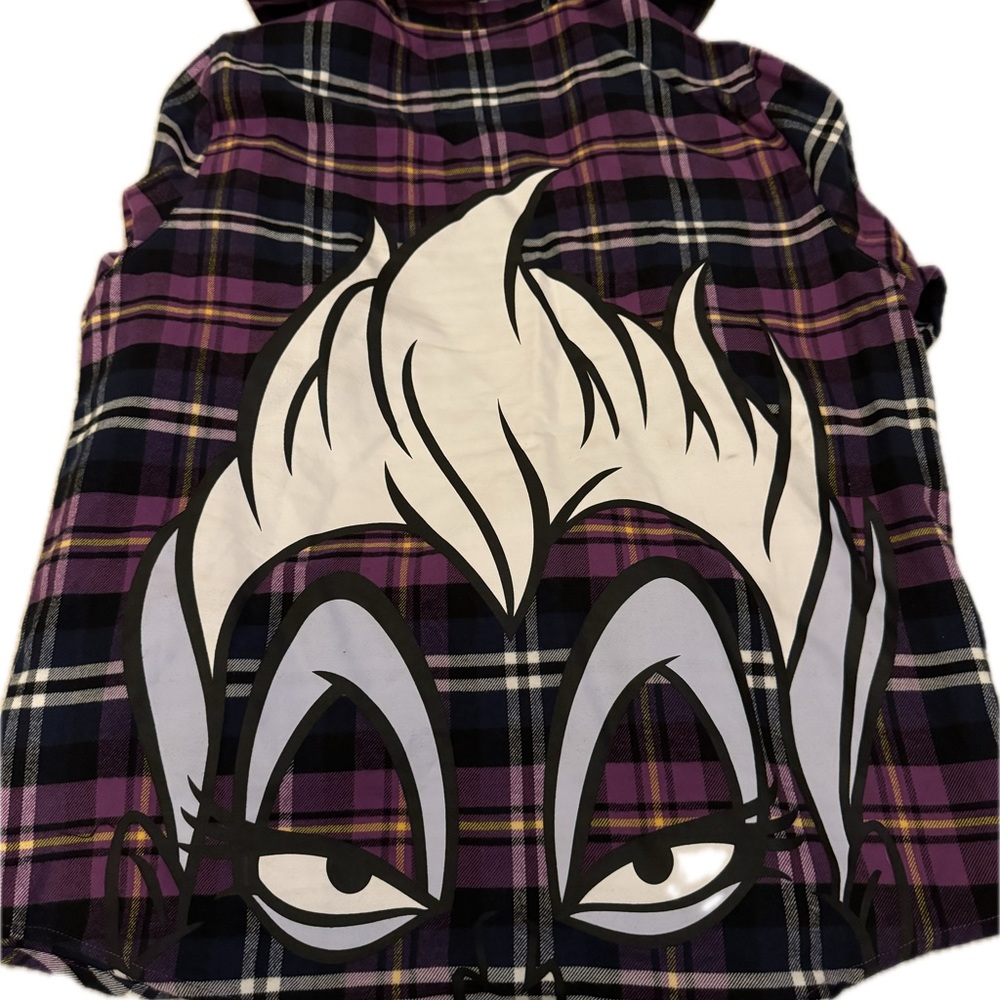 Women's Purple Plaid Graphic Shirt with White Hair Motif